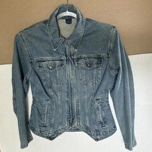Denim Jacket Womens Sz M Embroidered Logo